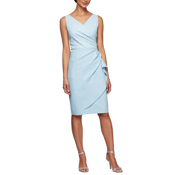 Alex Evenings Compression Embellished Ruched Sheath Dress - Light Blue - Size 4